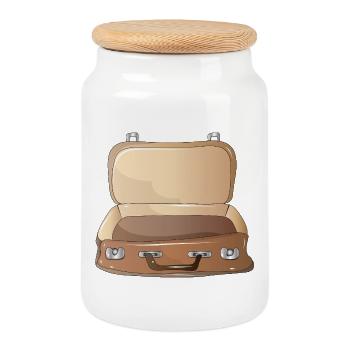 Retro Koffer geöffnet-Nostalgischer Reisebegleiter - Keksdose mit Holzdeckel - Weiß - Vorne