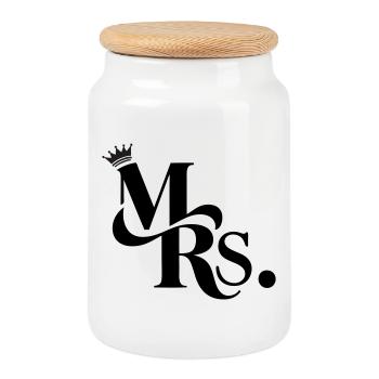 Mrs. & Krone, personalisierbar - Keksdose mit Holzdeckel - Weiß - Vorne