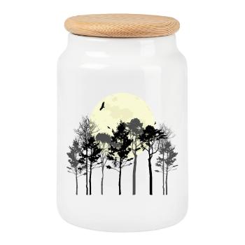 Celestial Forest Silhouette Design - Cookie Jar with Wooden Lid - white - Front