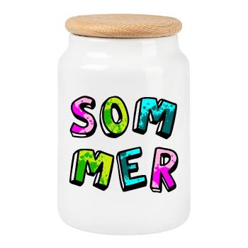 Summer Speckle Dots Comic Colorful Painting - Cookie Jar with Wooden Lid - white - Front