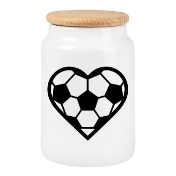 Soccer heart black - Cookie Jar with Wooden Lid - white - Front