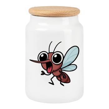 Kawaii Mücke Mosquito Insekt Cartoon Freude - Keksdose mit Holzdeckel - Weiß - Vorne