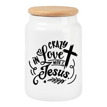 Conception de croix et d’amour inspirée de la foi - Boîte à biscuits avec couvercle en bois - blanc - Devant