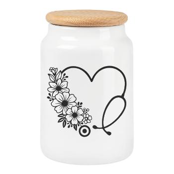 Blumenmuster Herz Kinderwagen Design - Keksdose mit Holzdeckel - Weiß - Vorne