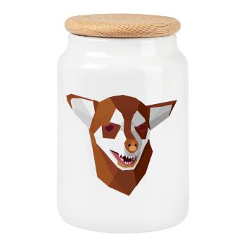 Geometrisch ängstlicher Chihuahua - Keksdose mit Holzdeckel - Weiß - Vorne