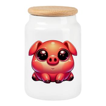 Mignon Kawaii Piggy Cozy Farm - Boîte à biscuits avec couvercle en bois - blanc - Devant