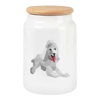 Eleganter Low-Poly-Pudel - Keksdose mit Holzdeckel - Weiß - Vorne