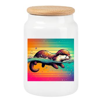 Otter - Keksdose mit Holzdeckel - Weiß - Vorne