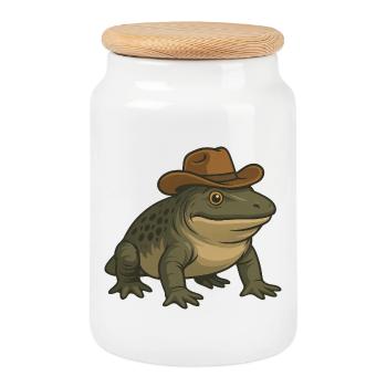Amphibien préhistorique dessin animé Texas Evolution - Boîte à biscuits avec couvercle en bois - blanc - Devant