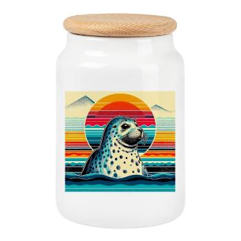 seal - Cookie Jar with Wooden Lid - white - Front