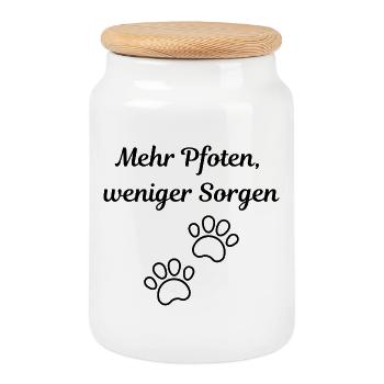Plus de pattes, moins de soucis – motif animalier - Boîte à biscuits avec couvercle en bois - blanc - Devant