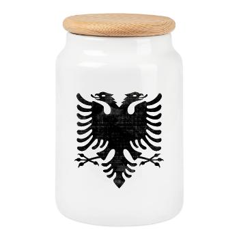 Albanian Eagle Flag Logo Albania Shqipëria - Cookie Jar with Wooden Lid - white - Front