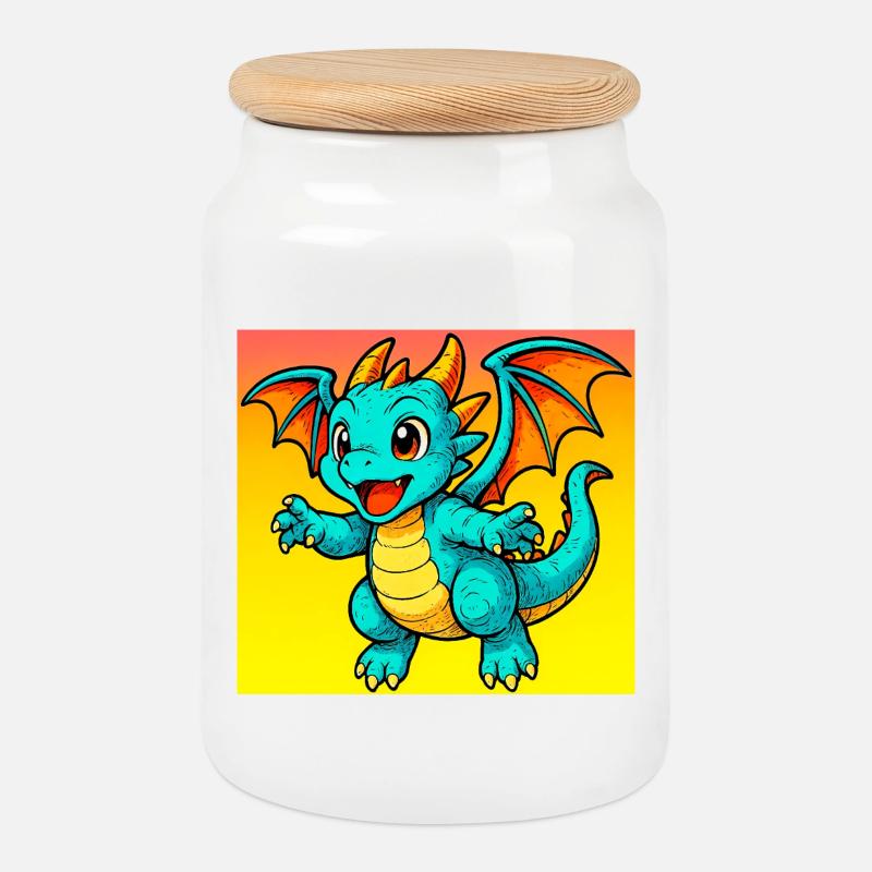 Drache - Keksdose mit Holzdeckel - Weiß