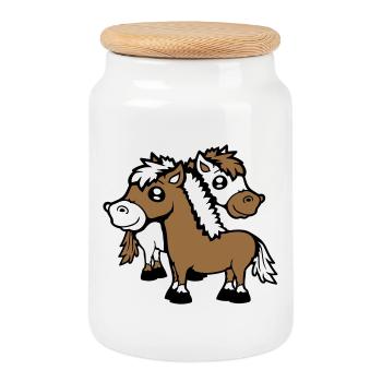 2 Horses Man Woman Lovers Friends Love Team - Cookie Jar with Wooden Lid - white - Front