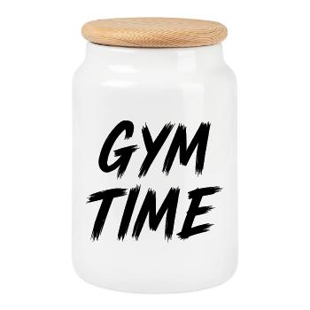 Temps de gym - Boîte à biscuits avec couvercle en bois - blanc - Devant