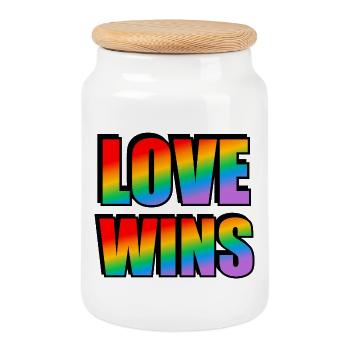 LOVE WINS rainbow pride - Cookie Jar with Wooden Lid - white - Front