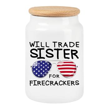 Trade sister for fireworks for kids on the 4th. - Cookie Jar with Wooden Lid - white - Front