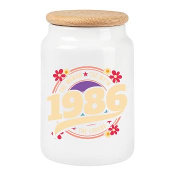 1986 Legend 40 Years Birthday Woman - Cookie Jar with Wooden Lid - white - Front