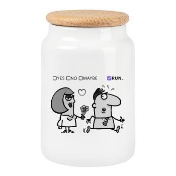 Amour ou Fuite – Design Humour Décalé - Boîte à biscuits avec couvercle en bois - blanc - Devant