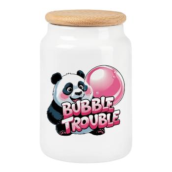 Cute panda with bubble cake - Cookie Jar with Wooden Lid - white - Front