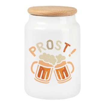 Prost Bierkrug Cheers Design - Keksdose mit Holzdeckel - Weiß - Vorne