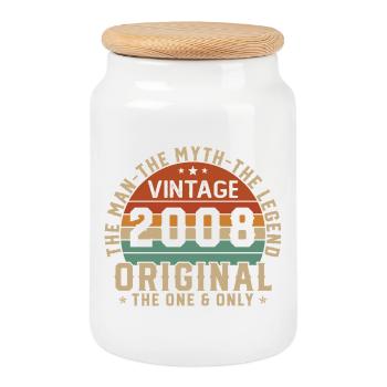 2008 Vintage Retro Geburtstagsgeschenk - Keksdose mit Holzdeckel - Weiß - Vorne