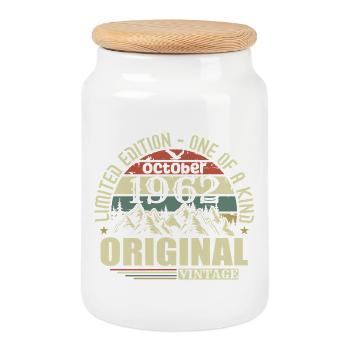 oktober 1962 - Geschenk zum 63.Geburtstag oktober  - Keksdose mit Holzdeckel - Weiß - Vorne