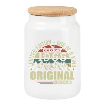 oktober 1966 - Geschenk zum 59.Geburtstag oktober  - Keksdose mit Holzdeckel - Weiß - Vorne