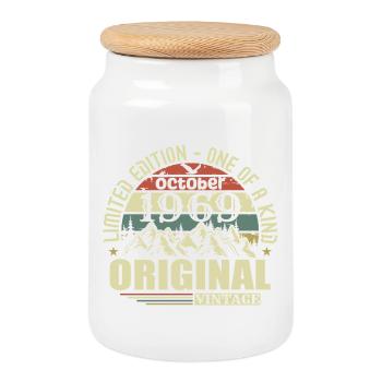 Octobre 1969 - Cadeau pour ses 56 ans Octobre - Boîte à biscuits avec couvercle en bois - blanc - Devant