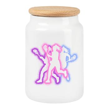 Lacrosse Player Typography Women's Lacrosse - Cookie Jar with Wooden Lid - white - Front