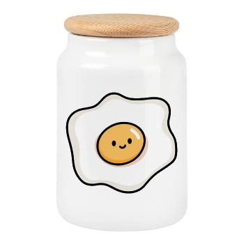 Cute Egg Ilustration Food Lover - Cookie Jar with Wooden Lid - white - Front