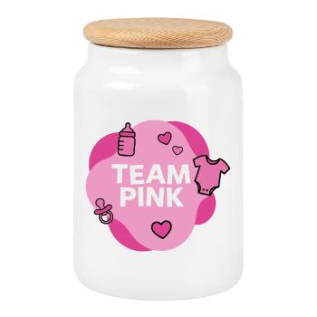 Team Pink Baby Shower Design - Keksdose mit Holzdeckel - Weiß - Vorne