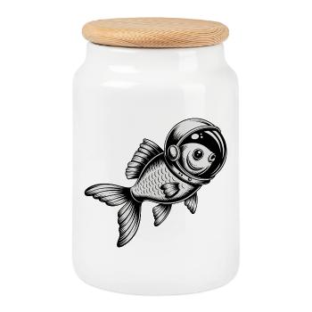 Poisson dans l’espace - Logo Cool Astonomy - Boîte à biscuits avec couvercle en bois - blanc - Devant