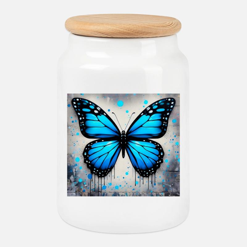 Schmetterling - Keksdose mit Holzdeckel - Weiß