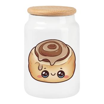 Cute Cinnamon Roll Kawaii - Cookie Jar with Wooden Lid - white - Front