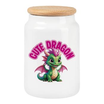 Dragon mignon - Boîte à biscuits avec couvercle en bois - blanc - Devant