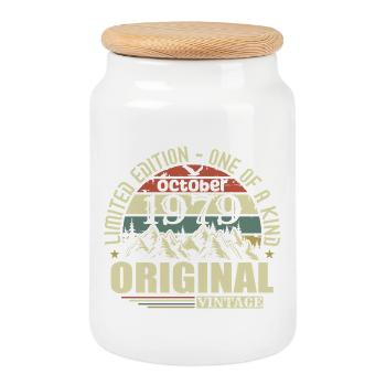october 1979 - 46th birthday gift october - Cookie Jar with Wooden Lid - white - Front