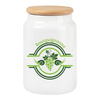 Burgundy vine logo with snails - Cookie Jar with Wooden Lid - white - Front