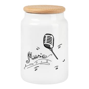 Microphone rétro avec notes de musique - Boîte à biscuits avec couvercle en bois - blanc - Devant