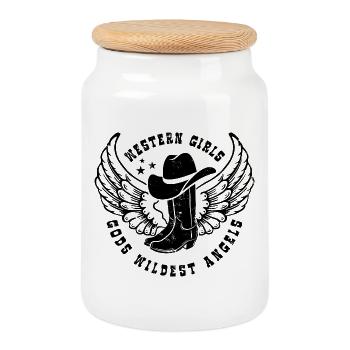 Western girls - God's wildest Angels - Linedance - Cookie Jar with Wooden Lid - white - Front