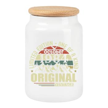 october 1984 - 41st birthday gift october - Cookie Jar with Wooden Lid - white - Front