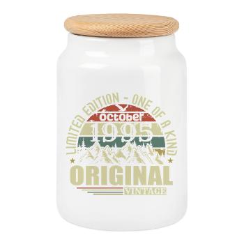 oktober 1995 - Geschenk zum 30.Geburtstag oktober  - Keksdose mit Holzdeckel - Weiß - Vorne