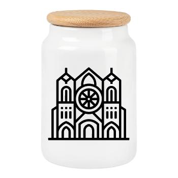 cathedral - Cookie Jar with Wooden Lid - white - Front