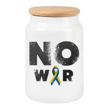 No War in Ukraine Design - Cookie Jar with Wooden Lid - white - Front