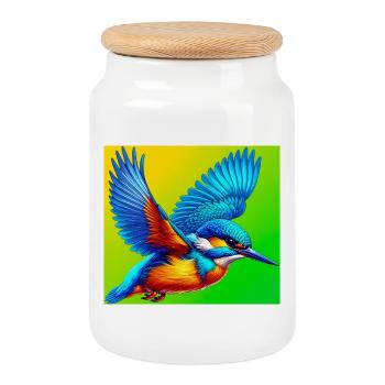 martin-pêcheur - Boîte à biscuits avec couvercle en bois - blanc - Devant