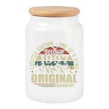 october 1997 - gift for his 28th birthday october - Cookie Jar with Wooden Lid - white - Front