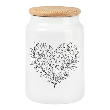 Motif de cœur floral, vrille de fleur en filigrane - Boîte à biscuits avec couvercle en bois - blanc - Devant