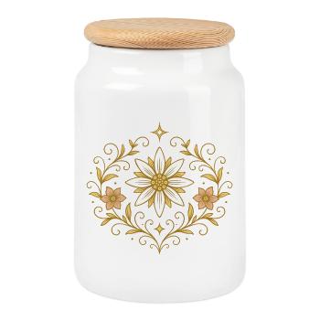 Fleur d'Edelweiss - Style alpin et nostalgie - Boîte à biscuits avec couvercle en bois - blanc - Devant