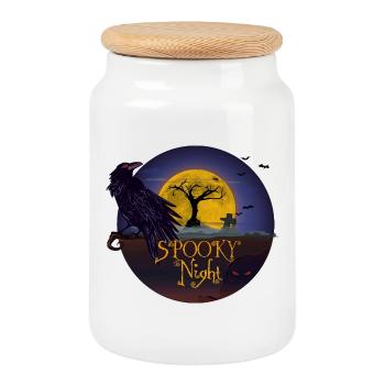 Haunted night with full mouth and raven - Cookie Jar with Wooden Lid - white - Front