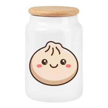 Adorable Dumpling Kawaii Food - Cookie Jar with Wooden Lid - white - Front